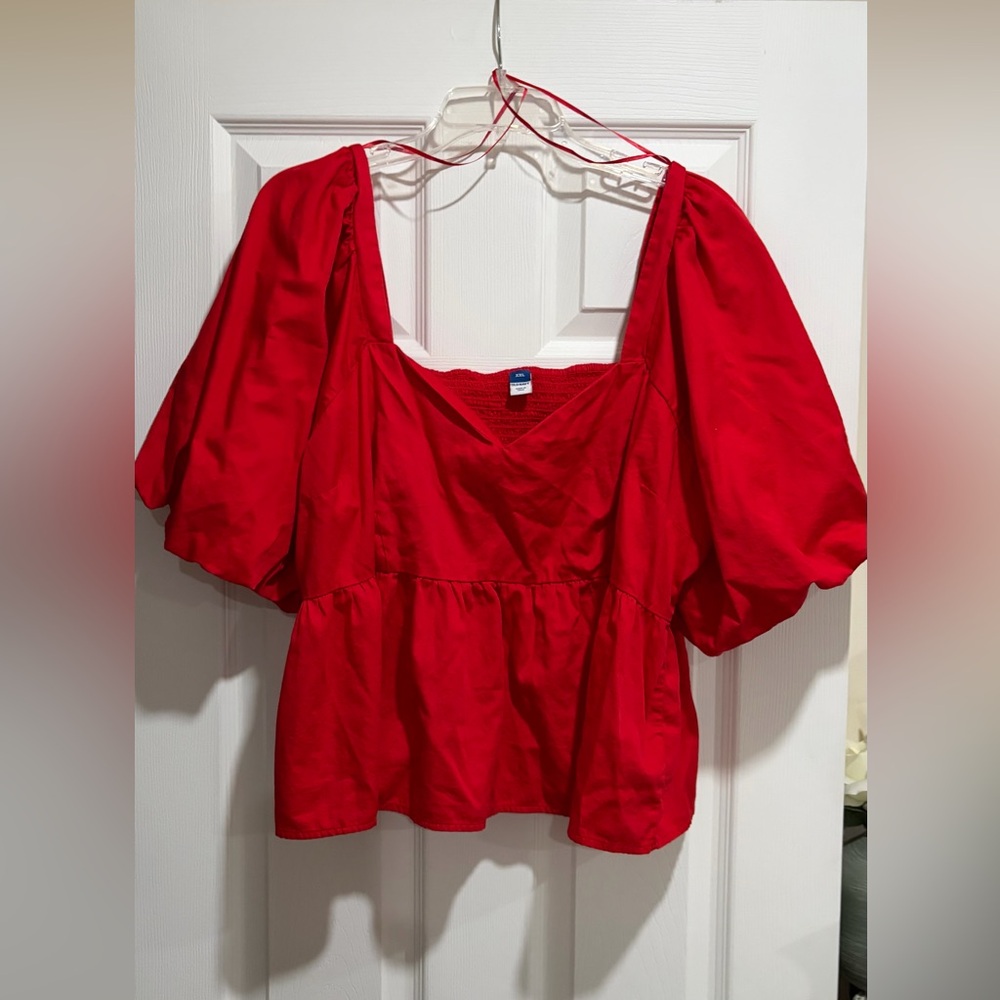 Red Puff Sleeve Peplum Top - Old Navy
